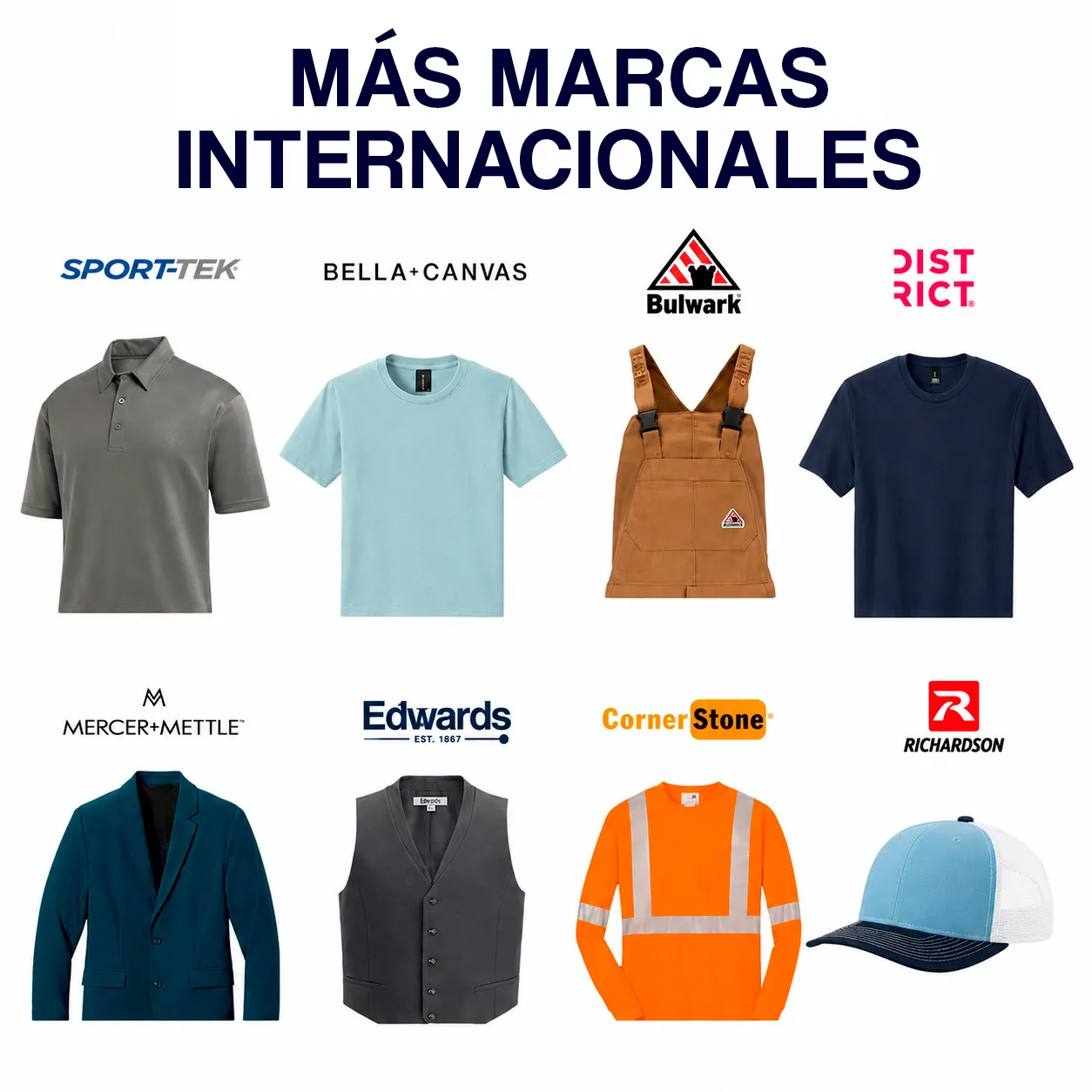 Sport-Tek, Bella+Canvas, Bulwark, District, Mercer+Mettle, Edwards, CornerStone, Richardson